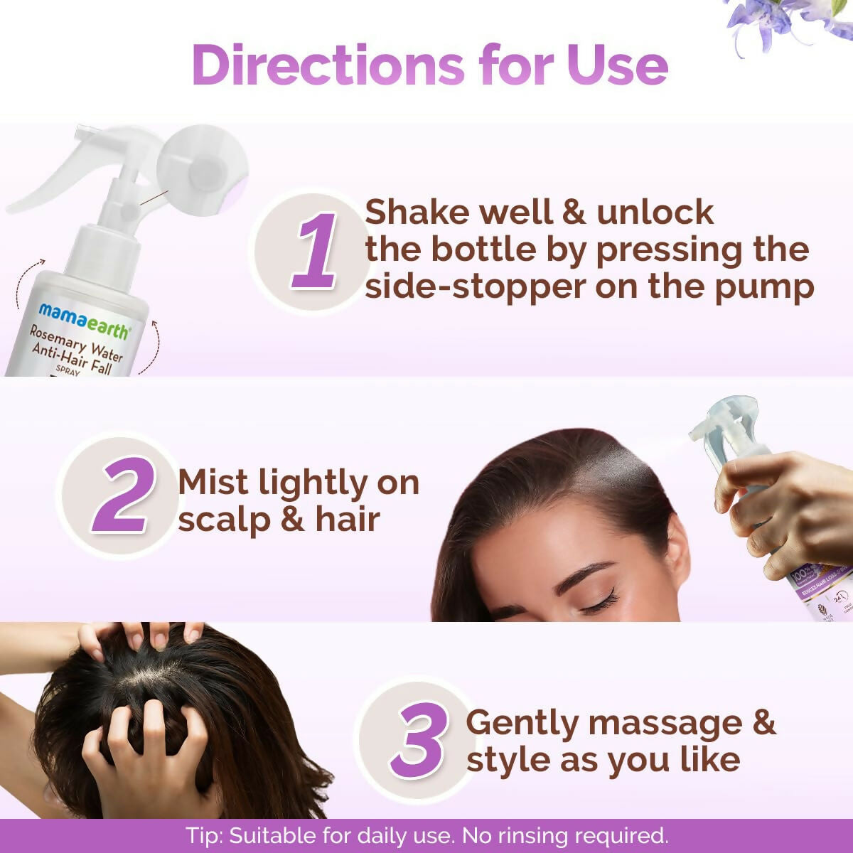 Mamaearth Rosemary Water Anti-Hair Fall Spray with 100% Pure Steam Distilled Rosemary Water & Methi Dana for Hair