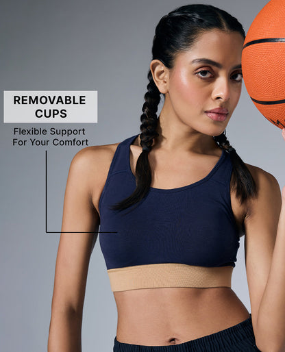 Breathe Easy Cotton Slip-On Sports Bra Navy Blue