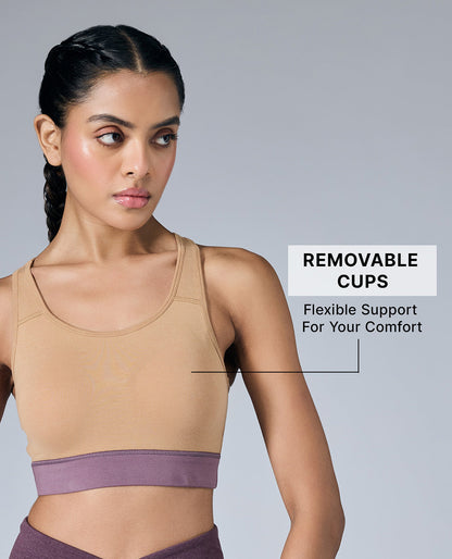 Breathe Easy Cotton Slip-On Sports Bra Beige