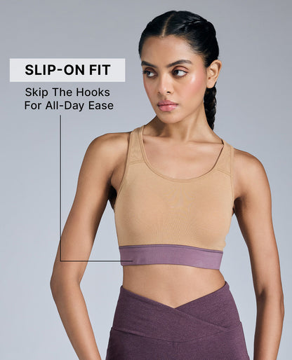 Breathe Easy Cotton Slip-On Sports Bra Beige