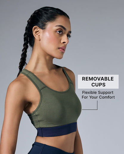 Kica Breathe Easy Cotton Slip-On Sports Bra Olive