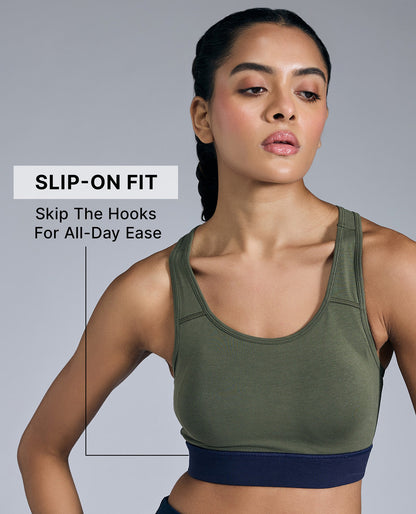 Kica Breathe Easy Cotton Slip-On Sports Bra Olive