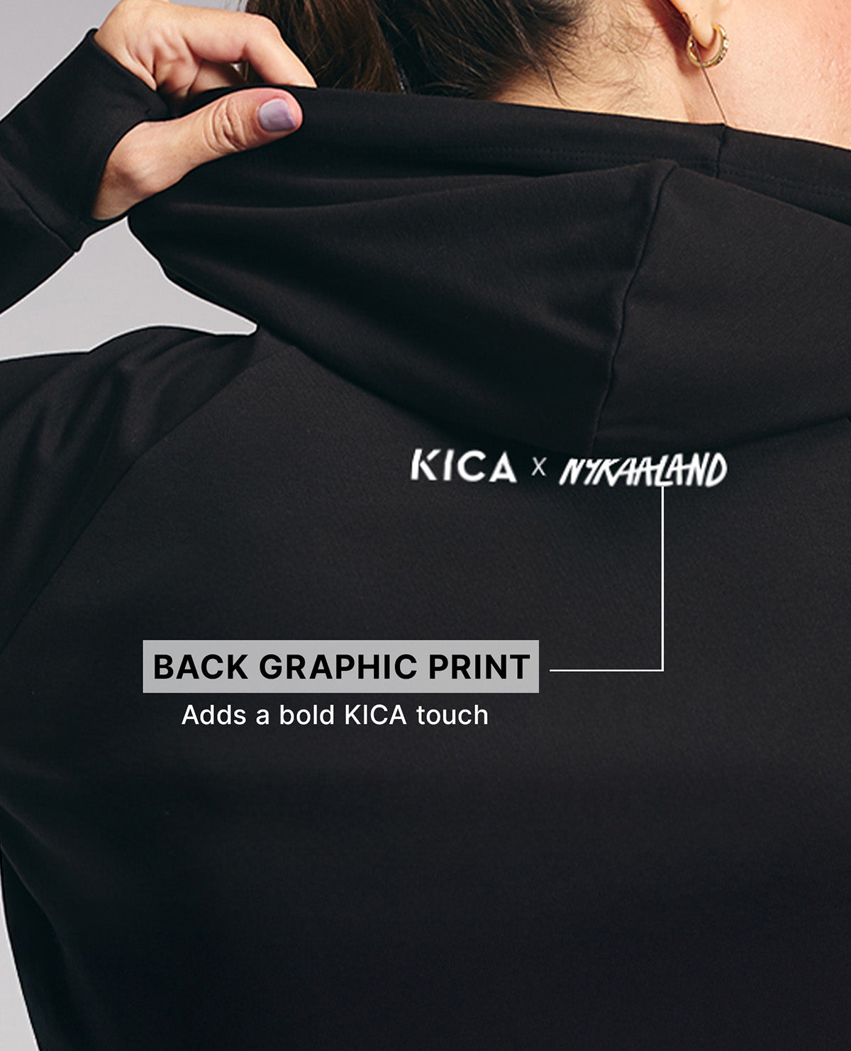 Kica KIC604 Black Cropped Hoodie - In Cotton Terry Fabric