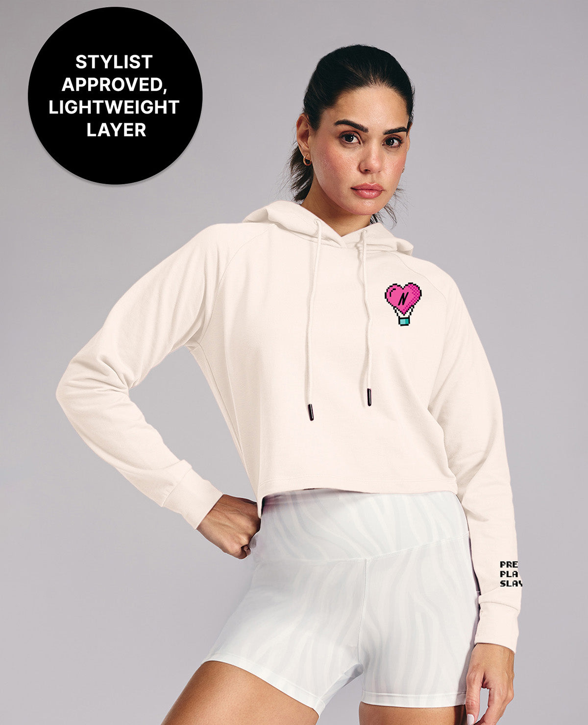 Kica KIC604 Off White Cropped Hoodie - In Cotton Terry Fabric