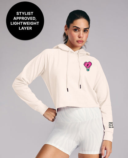 Kica KIC604 Off White Cropped Hoodie - In Cotton Terry Fabric