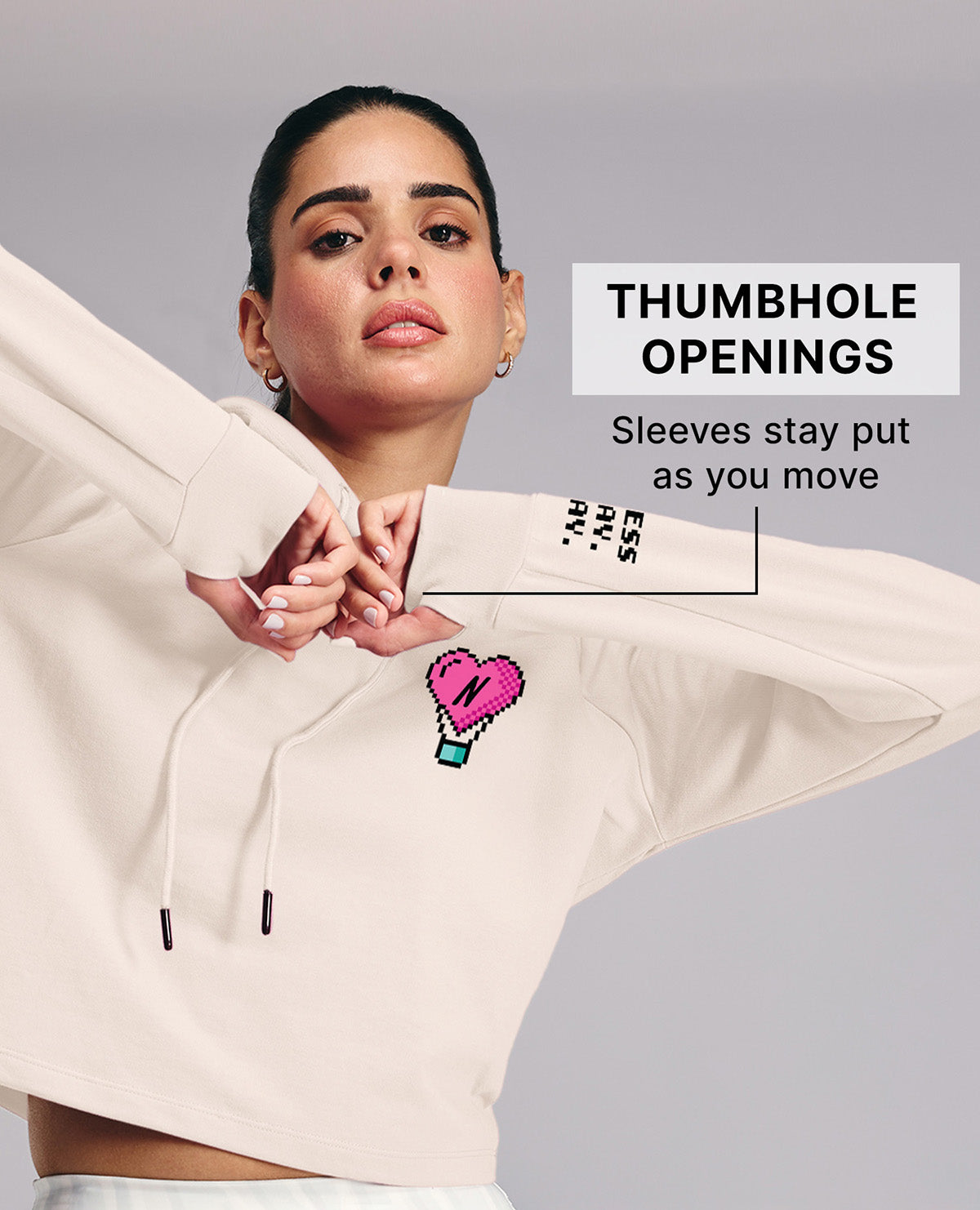 Kica KIC604 Off White Cropped Hoodie - In Cotton Terry Fabric