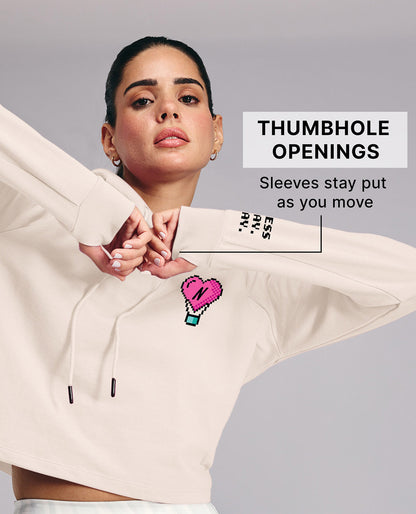 Kica KIC604 Off White Cropped Hoodie - In Cotton Terry Fabric