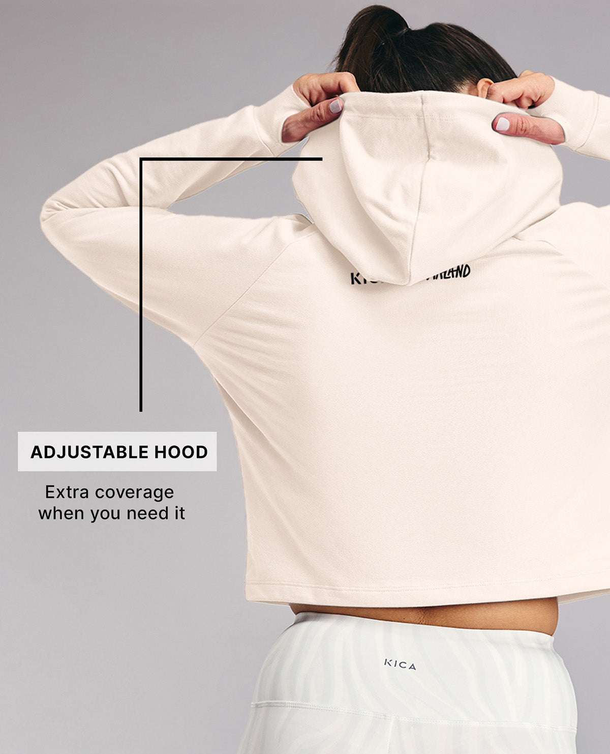 Kica KIC604 Off White Cropped Hoodie - In Cotton Terry Fabric
