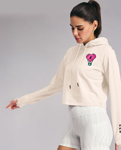 Kica KIC604 Off White Cropped Hoodie - In Cotton Terry Fabric