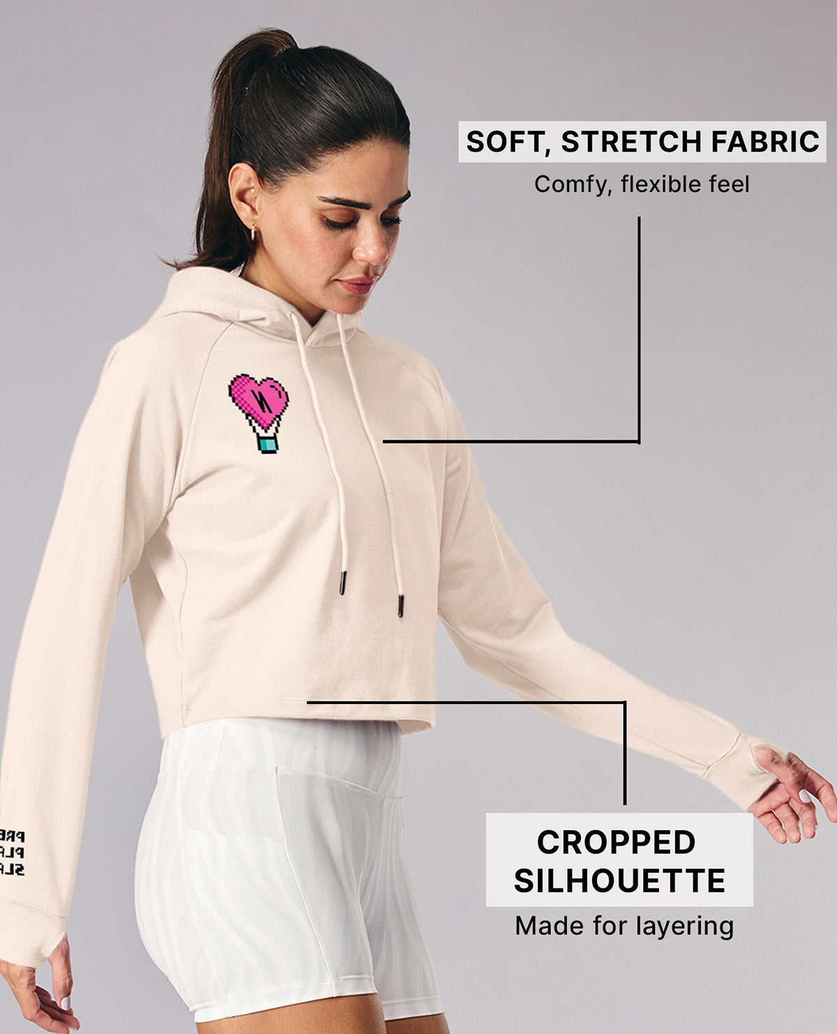 Kica KIC604 Off White Cropped Hoodie - In Cotton Terry Fabric