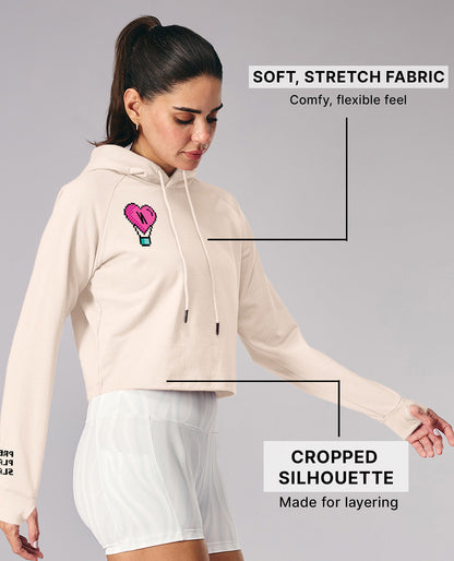 Kica KIC604 Off White Cropped Hoodie - In Cotton Terry Fabric