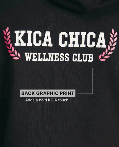 Kica KIC605 Black Cropped Hoodie - In Cotton Terry Fabric