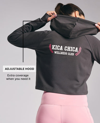 KIC605 Grey Cropped Hoodie - In Cotton Terry Fabric