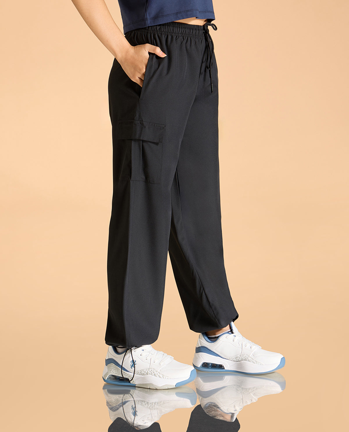 Cotton Crop Top and Mid Rise Solid Lightweight Cargo Pants Set