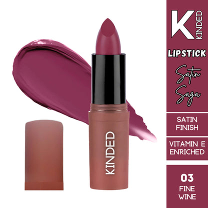 KINDED Satin Saga Bullet Creamy Lipstick With Satin Finish & Vitamin E - 03 Fine Wine