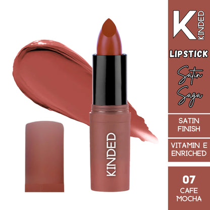 KINDED Satin Saga Bullet Creamy Lipstick With Satin Finish & Vitamin E - 07 Cafe Mocha