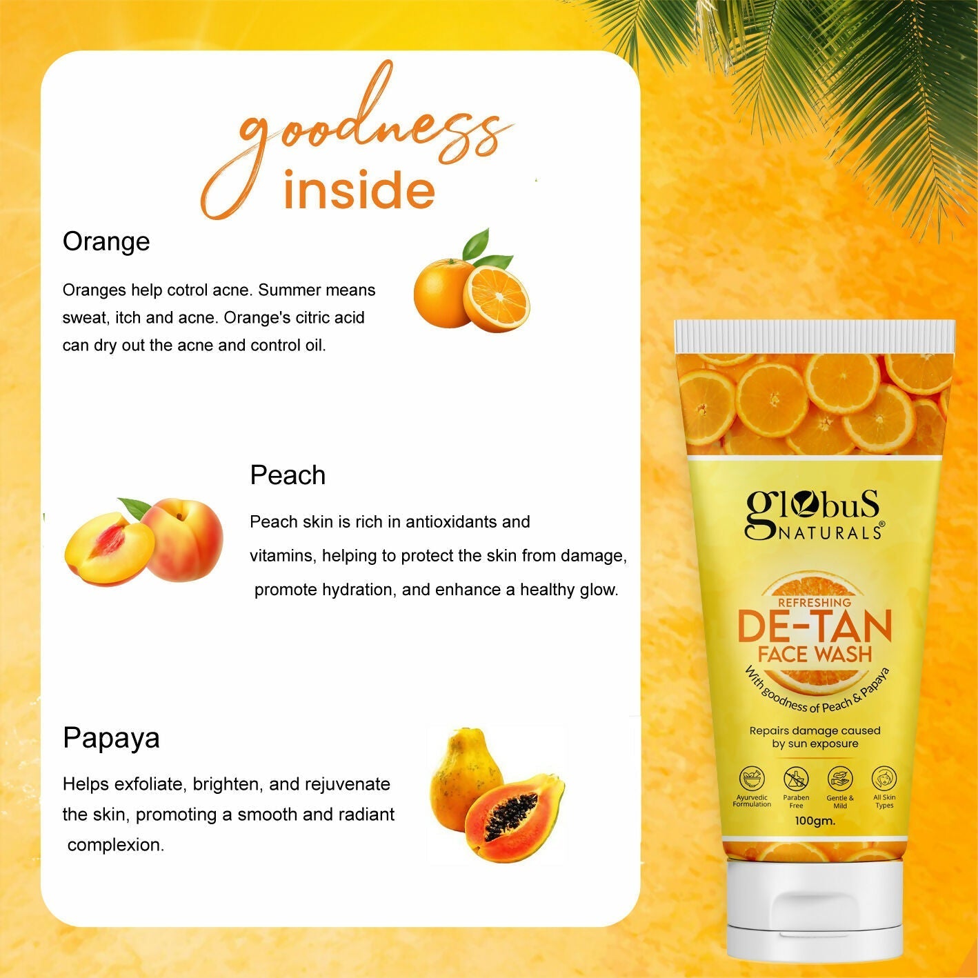 Globus Naturals De Tan Face Wash, Suitable For All Skin Types