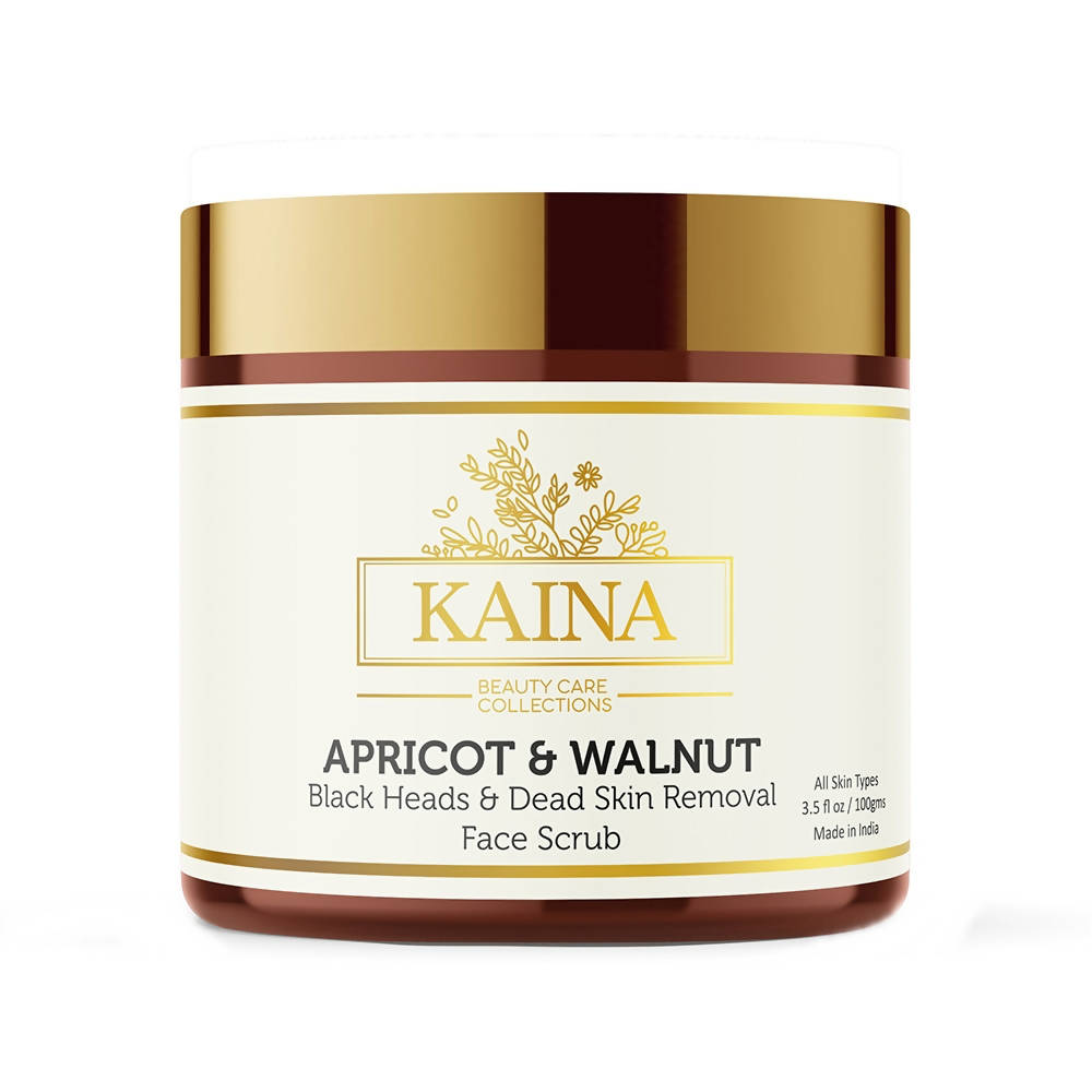 Kaina apricot & walnut face scrub jar on a white background