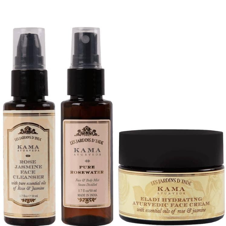 Three Kama Ayurveda skincare products on a white background
