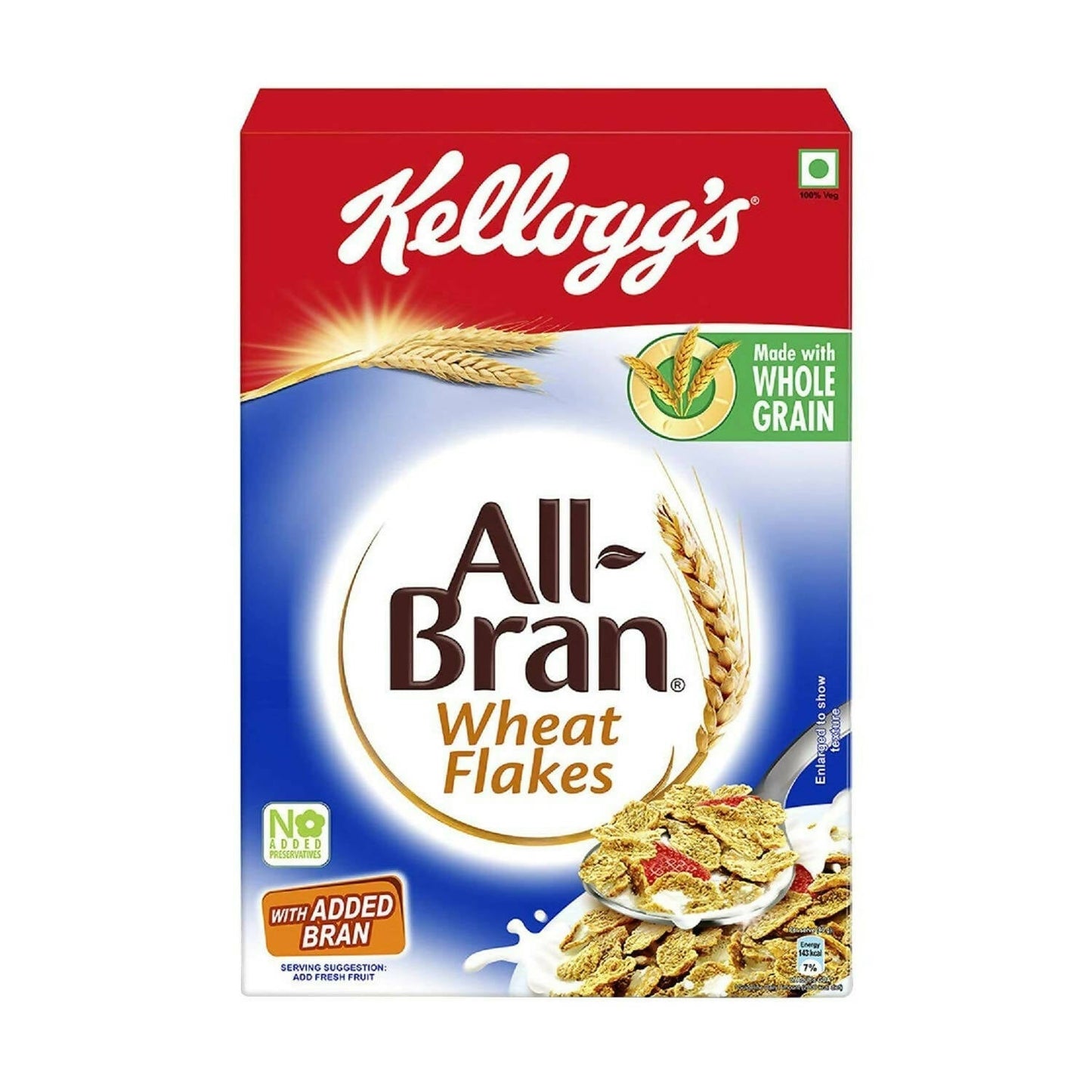 Kellogg's All-Bran Wheat Flakes cereal box on a white background