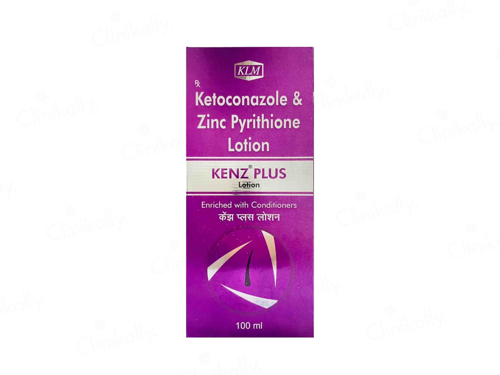 Ketoconazole & Zinc Pyrithione Lotion packaging with purple and white design on a white background