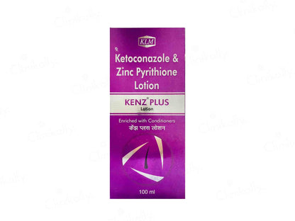 Ketoconazole & Zinc Pyrithione Lotion packaging with purple and white design on a white background