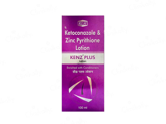 Ketoconazole & Zinc Pyrithione Lotion packaging with purple and white design on a white background