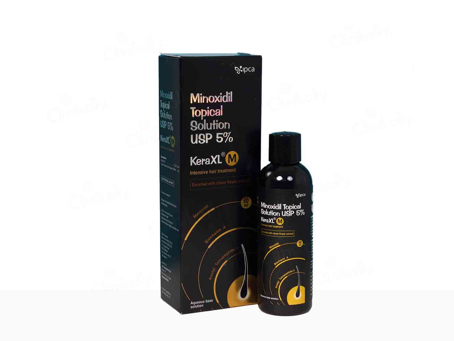 Minoxidil topical solution packaging with bottle on a white background