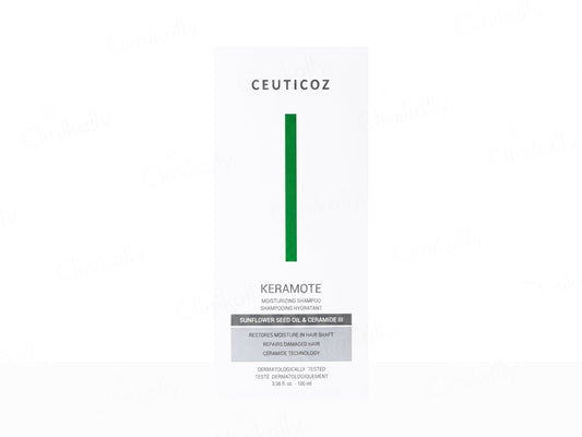 Ceuticoz Keramote shampoo bottle label on a white background
