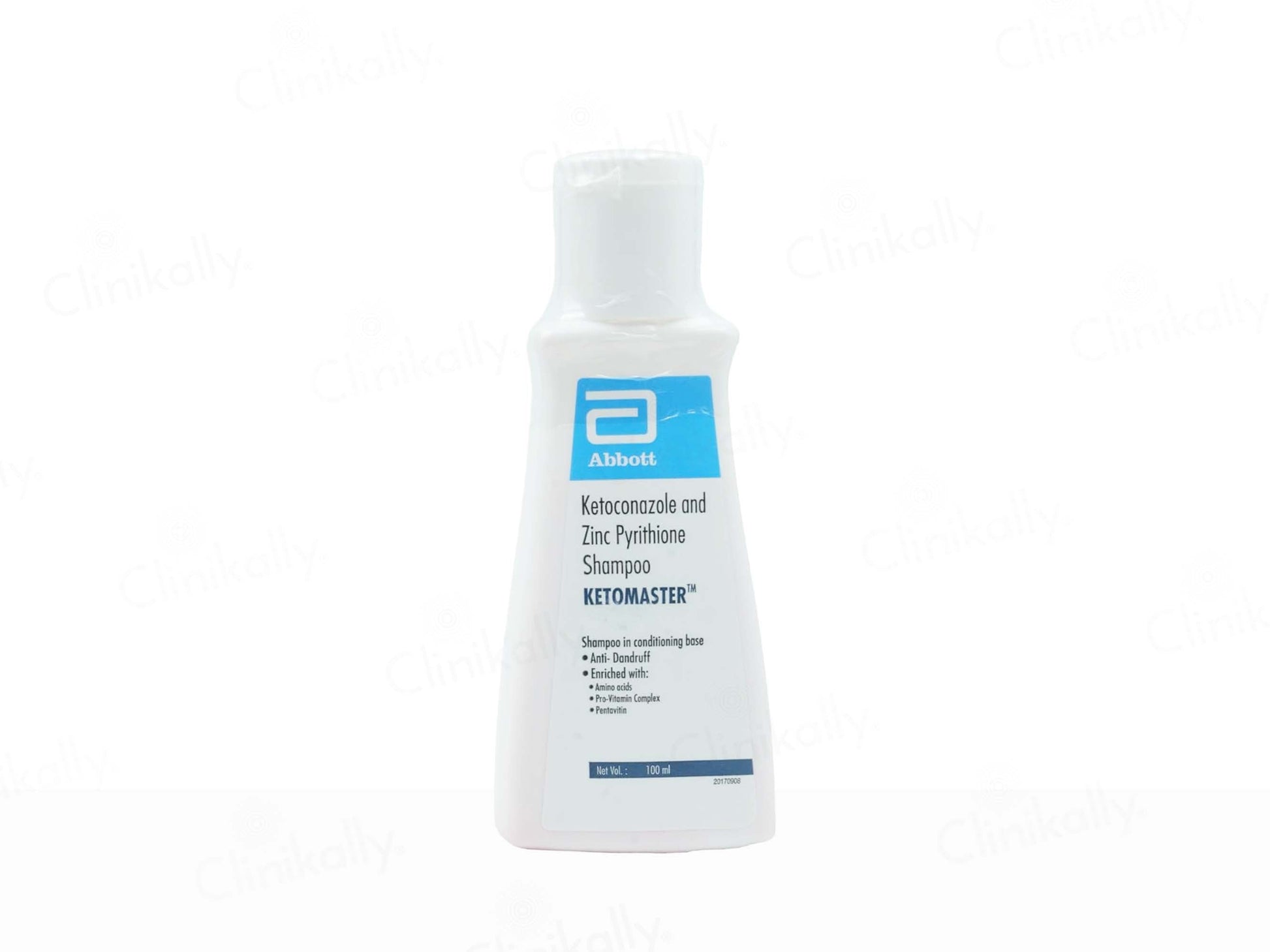 Shampoo bottle labeled 'Ketomaster' by Abbott on a white background