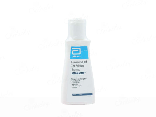 Shampoo bottle labeled 'Ketomaster' by Abbott on a white background