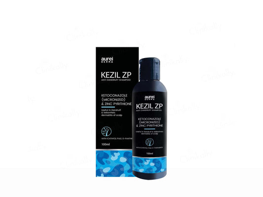 KEZIL ZP shampoo bottle and packaging on a white background