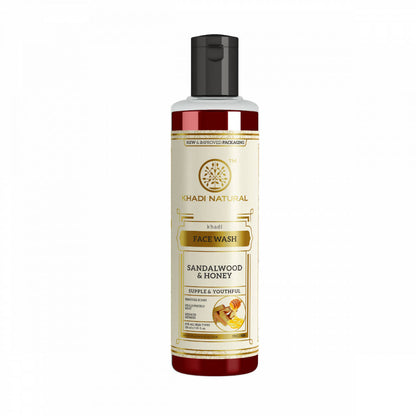 Bottle of Sandalwood & Honey Face Wash by Khadi Natural on a white background