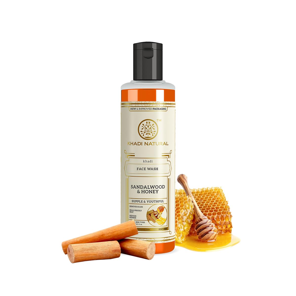 Khadi Natural Sandalwood & Honey Face Wash | Reduces Scars, Blemishes | For Healthy, Radiant Skin | Suitable for All Skin Types | 210 ml