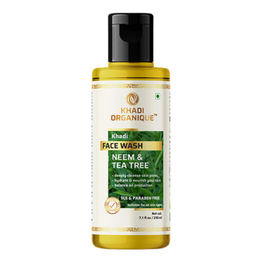 Khadi Organique Neem & Tea Tree Face Wash bottle on a white background