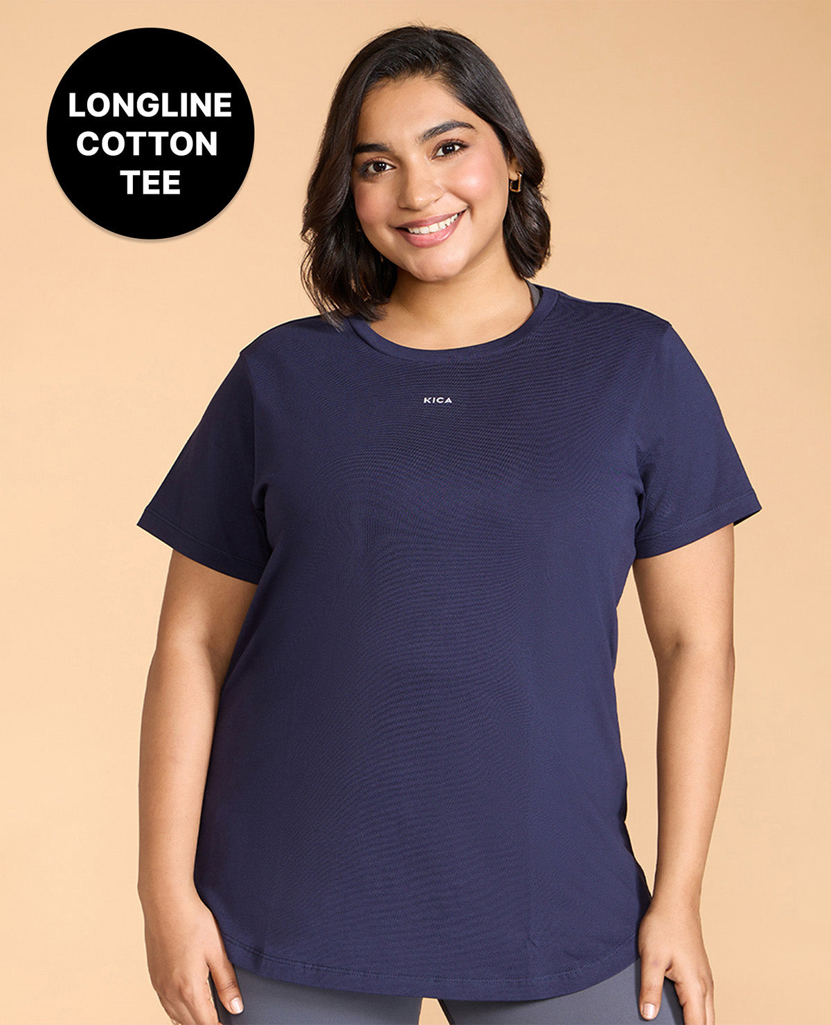 Kica Cotton Regular Fit Top With Flattering Hip Coverage Navy Blue
