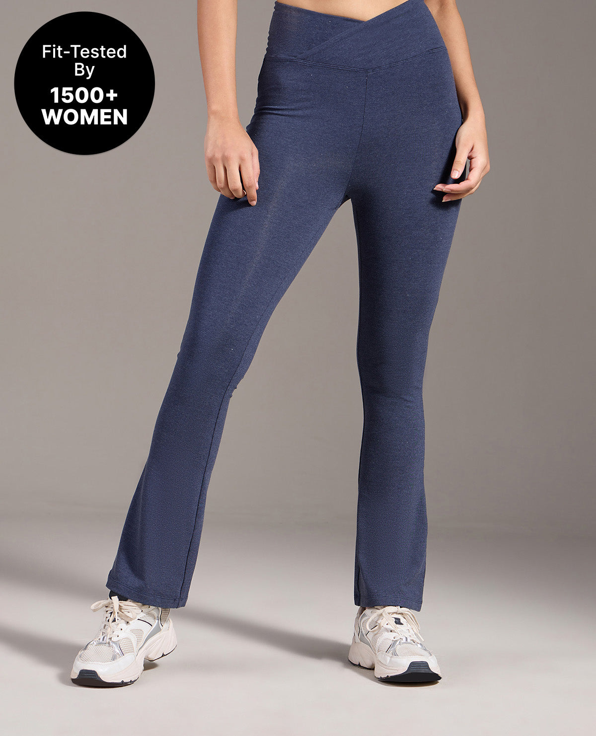 Kica Criss Cross Cotton Flare Comfort Pants Navy Blue