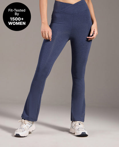 Kica Criss Cross Cotton Flare Comfort Pants Navy Blue