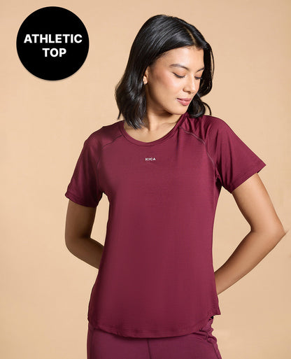 Kica Regular Fit Active Top in Dry Fit Fabric Burgundy