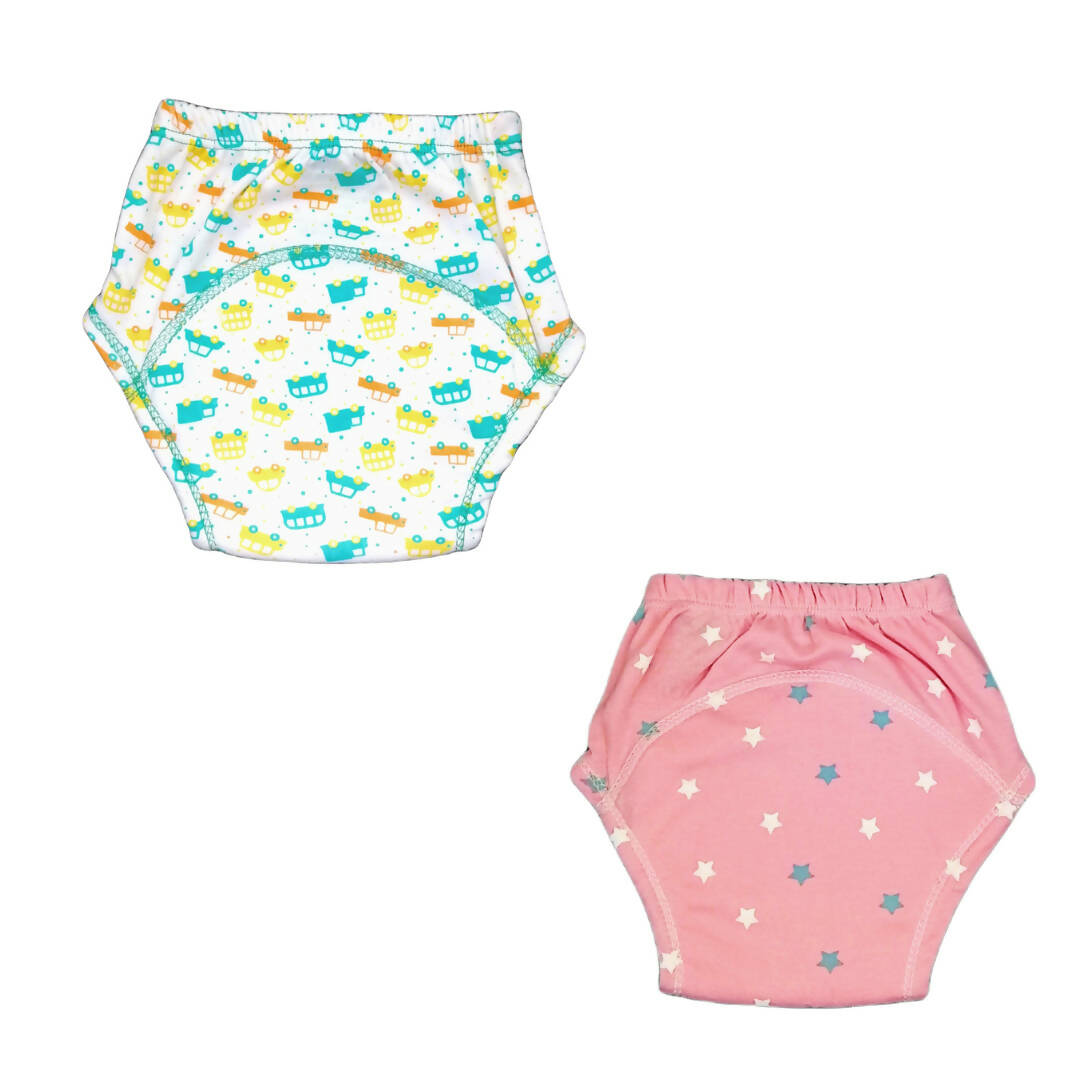 Two baby diapers with different patterns on a white background