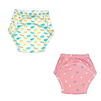 Two baby diapers with different patterns on a white background
