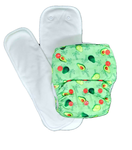 Green patterned diaper with white covers on a white background