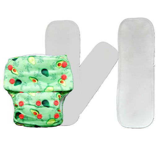 Green patterned diaper with white absorbent pad on a white background