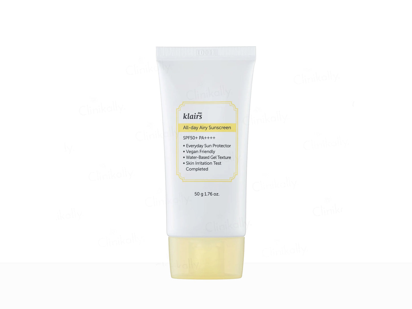 Klairs sunscreen tube on a white background