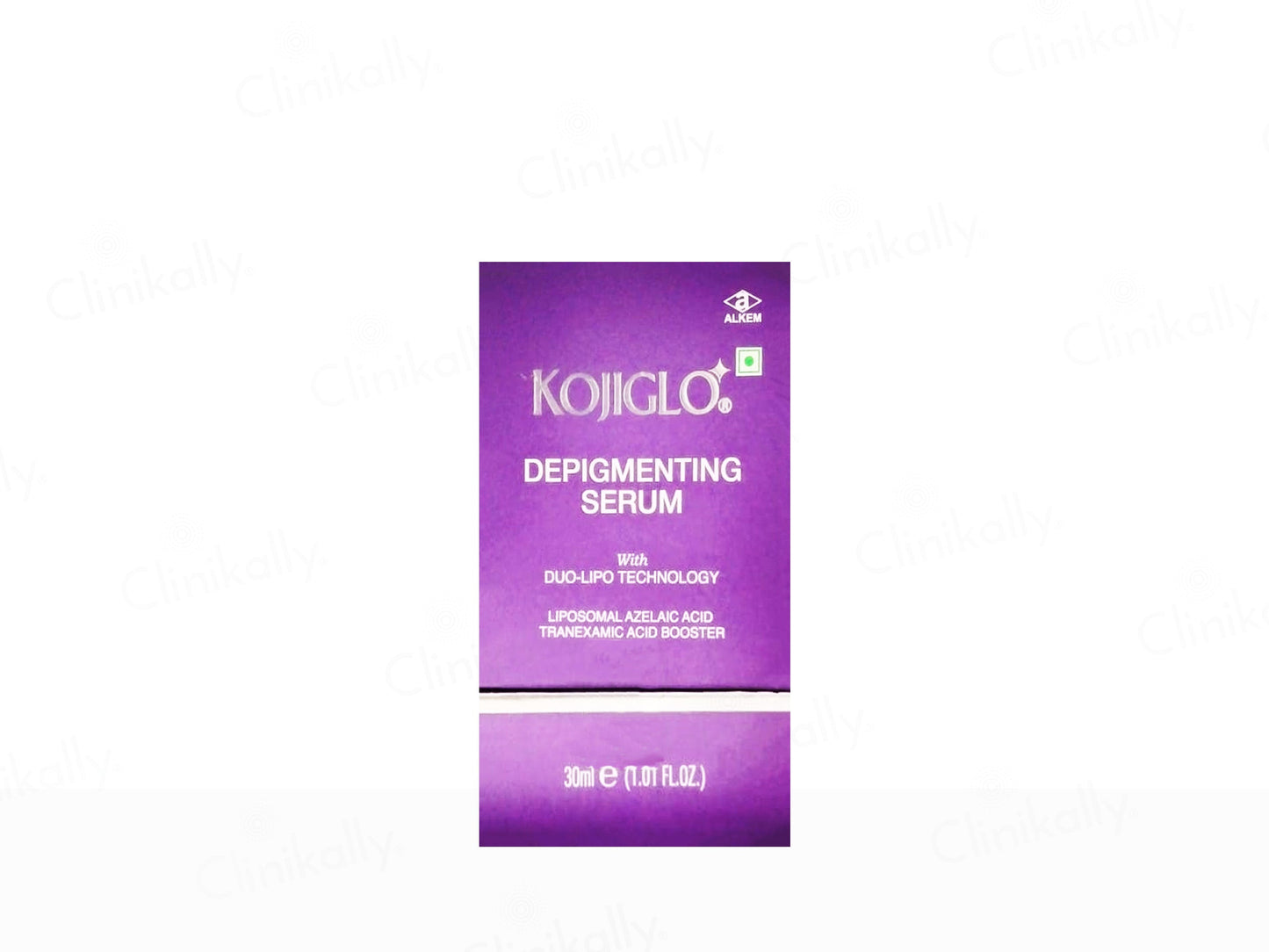 Kojiglo depigmenting serum packaging on a white background