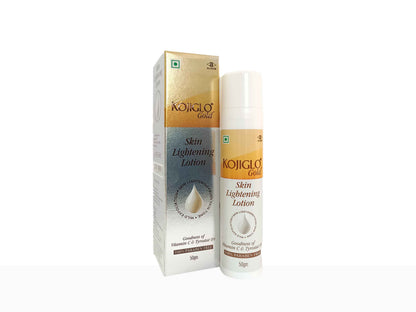 Kojiglo Gold Skin Lightening Lotion with packaging on a white background
