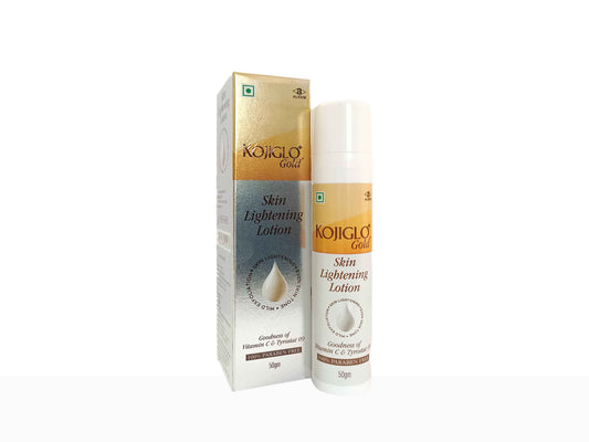 Kojiglo Gold Skin Lightening Lotion with packaging on a white background