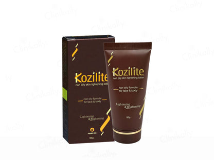 Kozilite skin lightening balm with packaging on a white background
