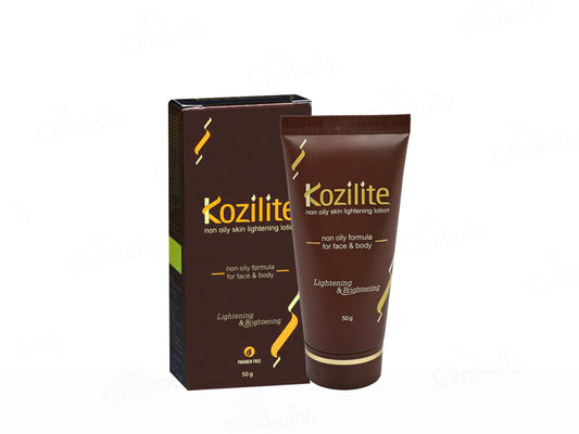 Kozilite skin lightening balm with packaging on a white background