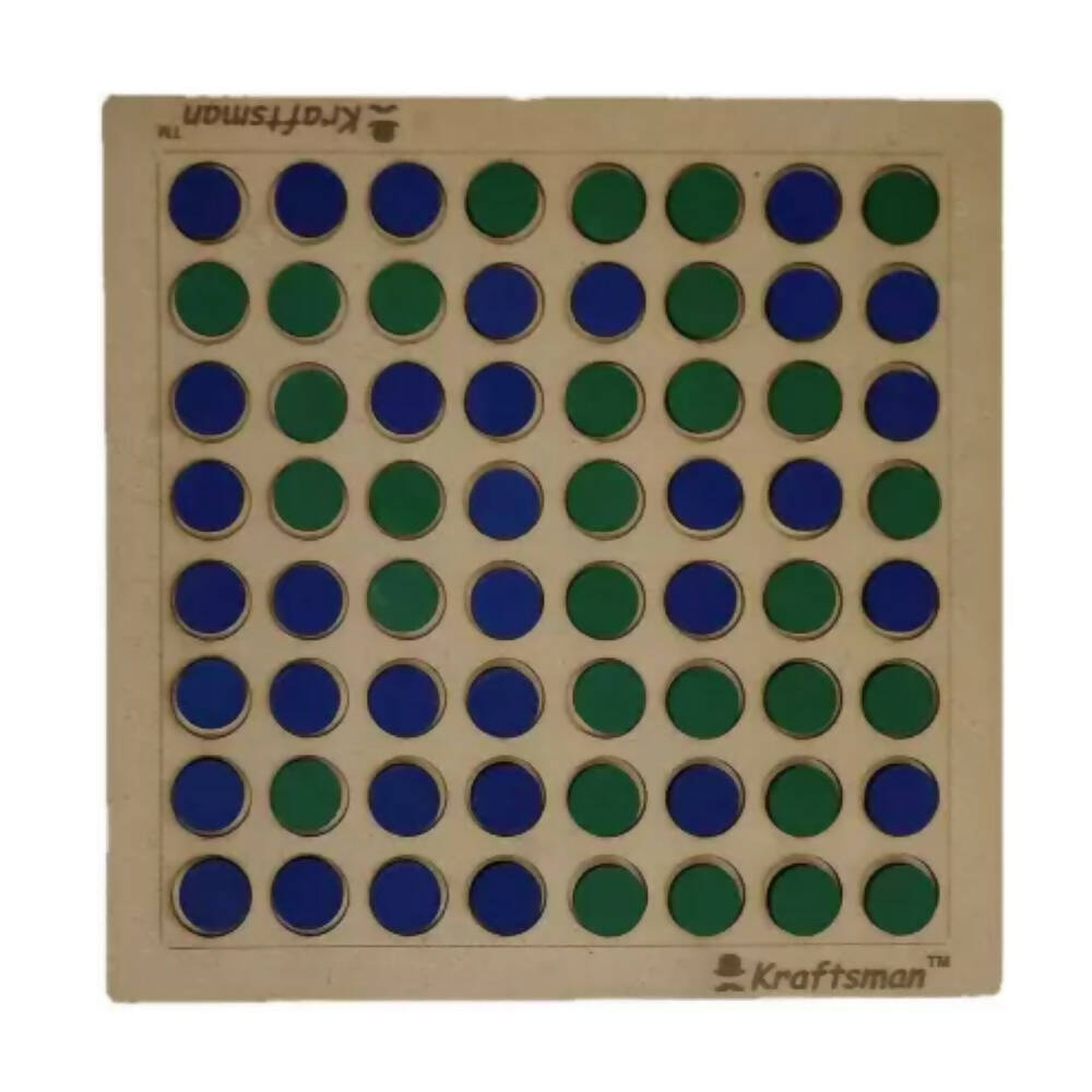 Wooden pegboard with blue and green pegs on a Kraftsman branded board